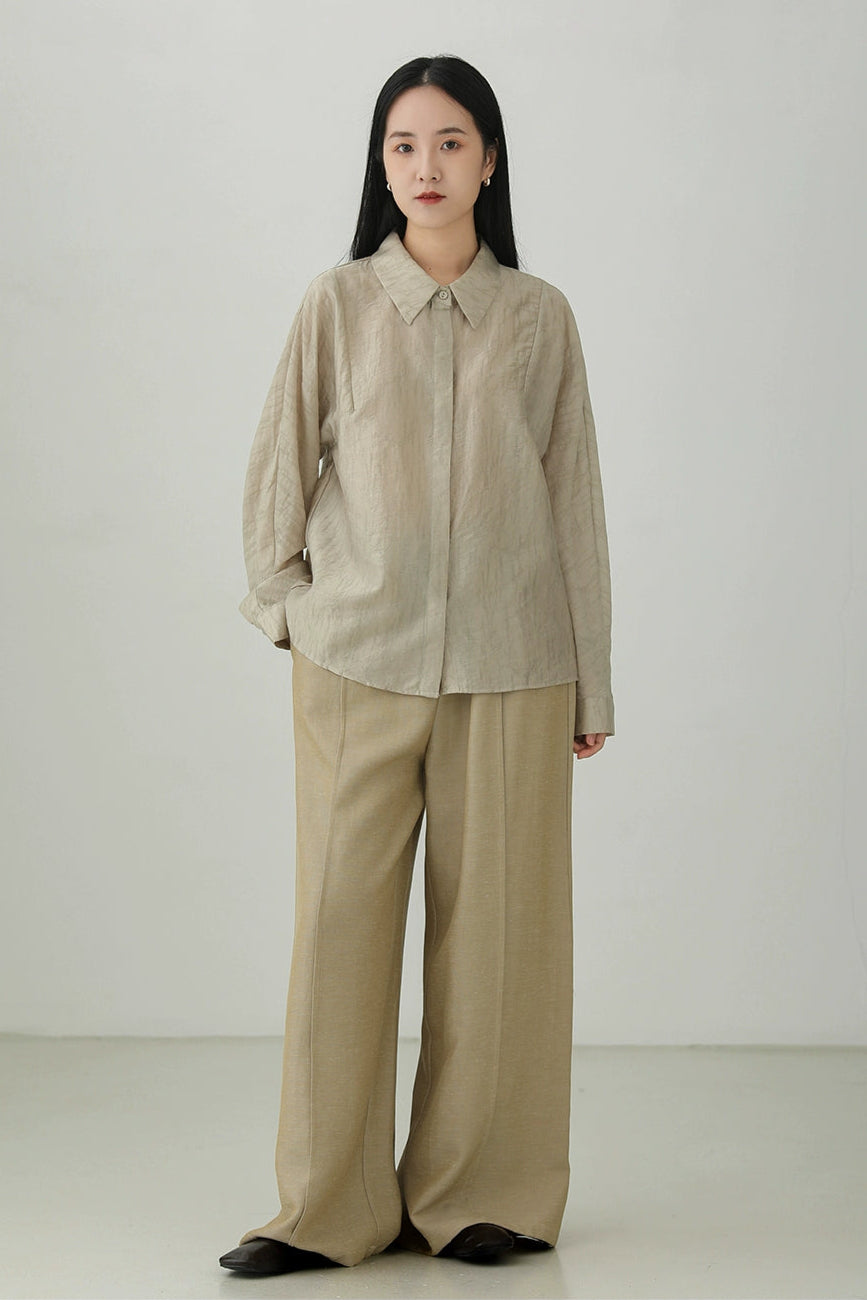 天絲提花寬鬆長袖襯衫B4269