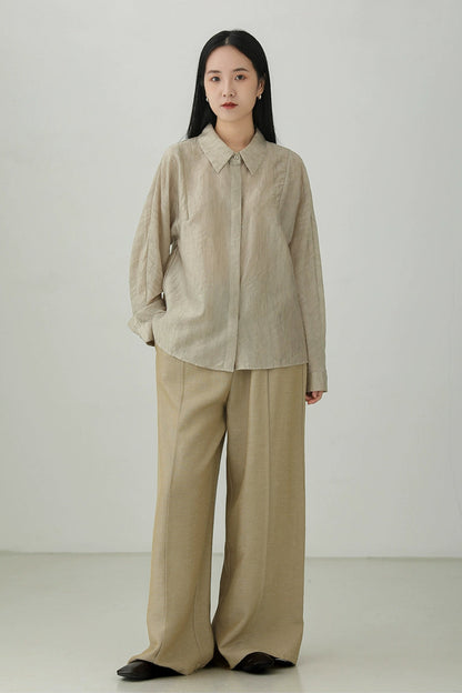 天絲提花寬鬆長袖襯衫B4269