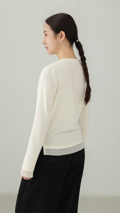 Silk-Trim Layered Hem Long-Sleeve T-Shirt B5003