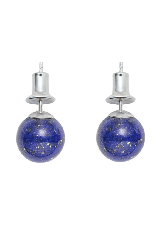 S925ブルーアゲートダブルビーズピアス　B4336