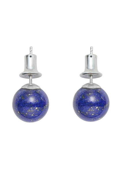 S925ブルーアゲートダブルビーズピアス　B4336