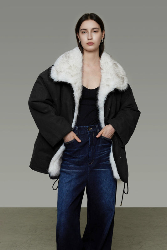 フェイクファー取り外しカラー中綿入りジャケット　B4492