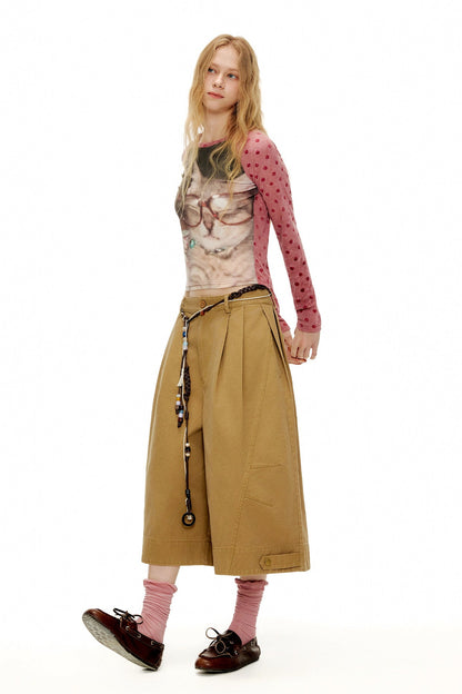 ウオッシュコットンクロップドカーゴワイドパンツ　B4594