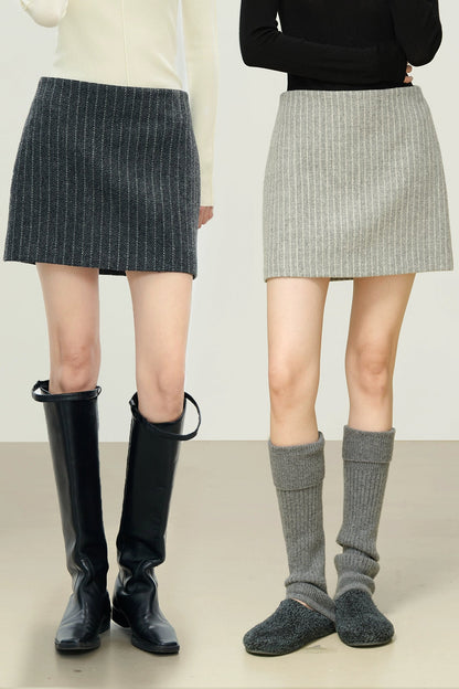 美麗諾羊毛粗呢條紋迷你裙 B4485