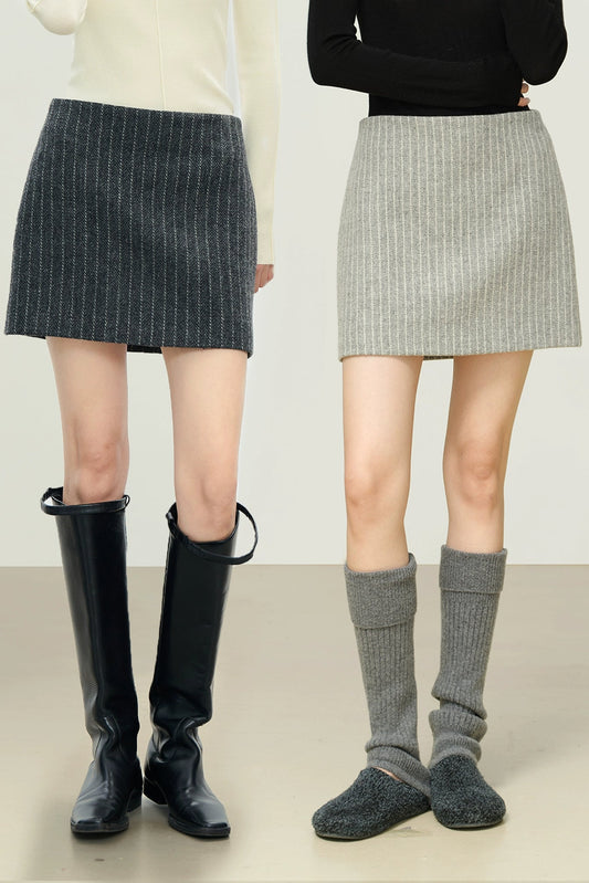 メリノウールツイードストライプミニスカート　B4485