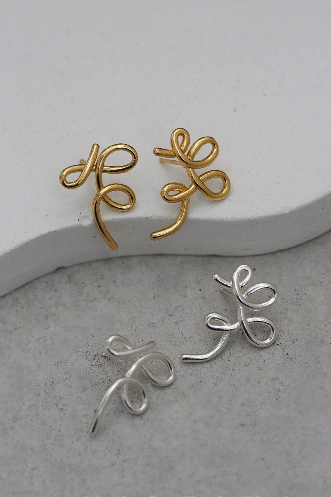 S925 Asymmetrical Chic Silk Twist Stud Earrings B4129