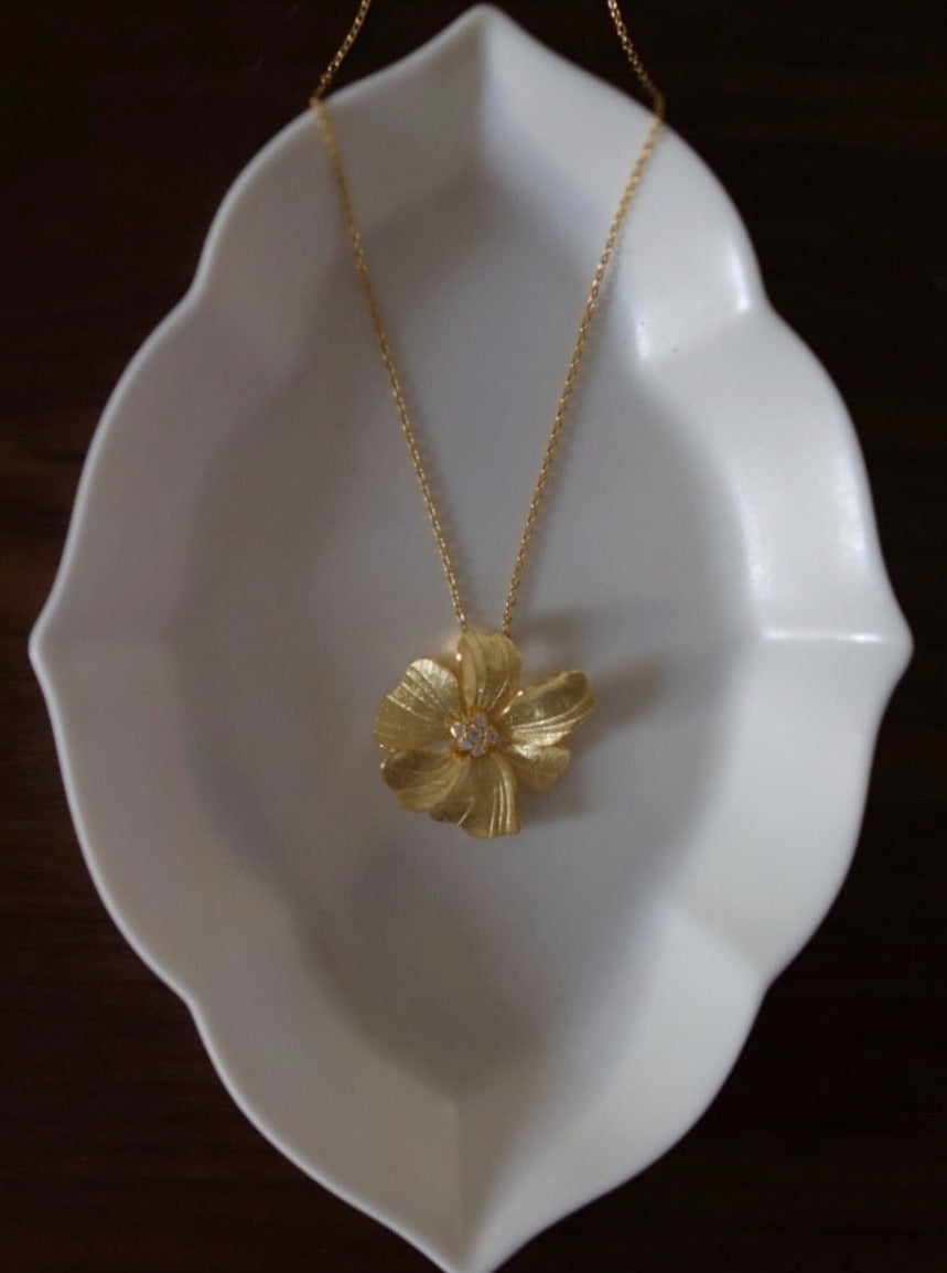 S925 Chinese hibiscus handmade necklace B1900