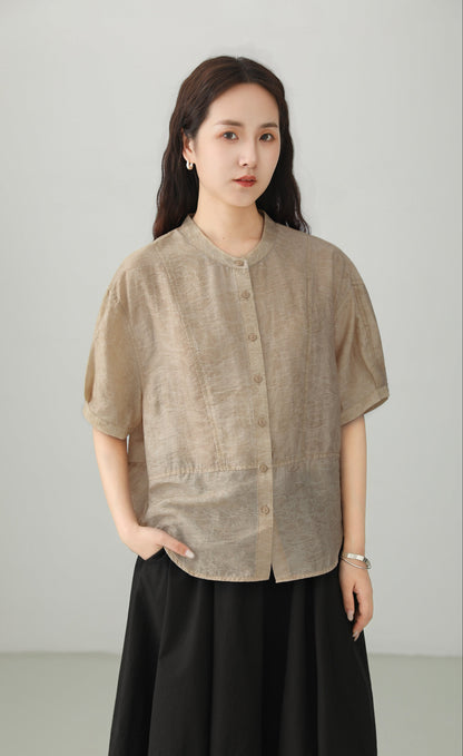 Art Style Tencel Blend Jacquard Blouse B4894