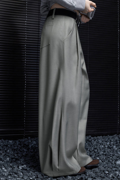 グレーハイウエストドレープワイドパンツ　B4948