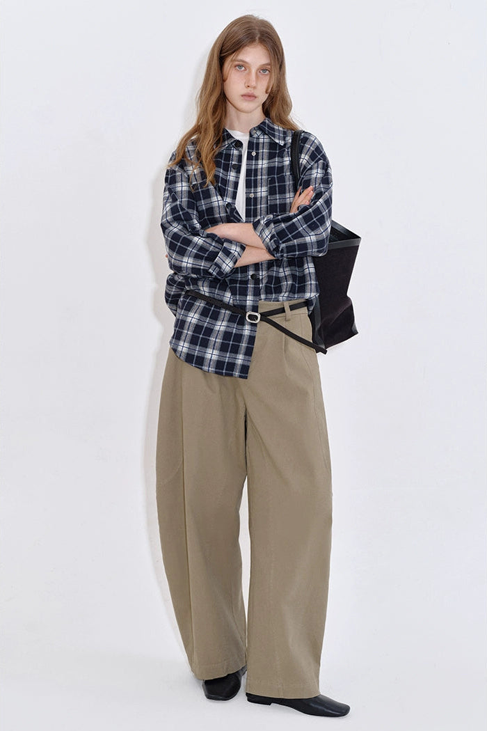 格紋撞色寬鬆襯衫 B4403