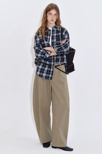 格紋撞色寬鬆襯衫 B4403