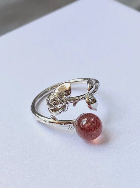 S925 strawberry crystal open ring B2878