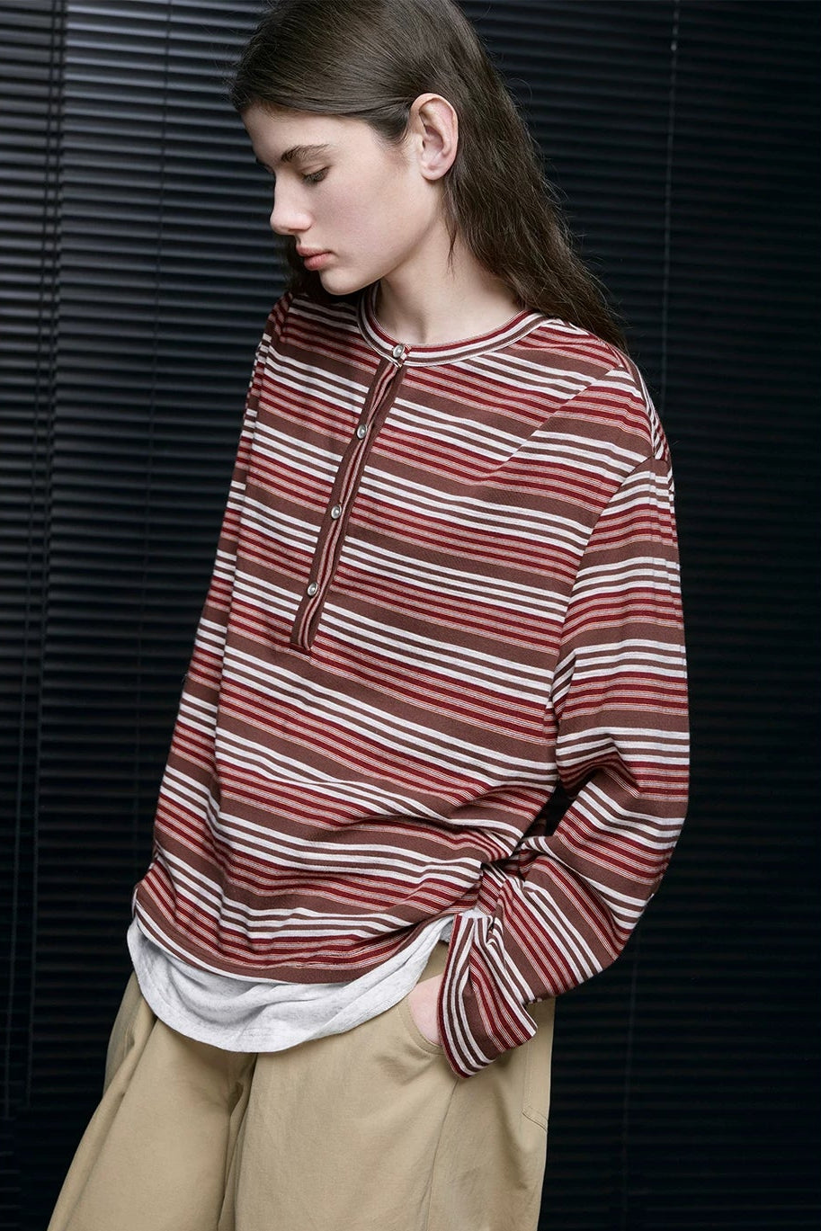 フェイクツーピースストライプ長袖Ｔシャツ　B4679