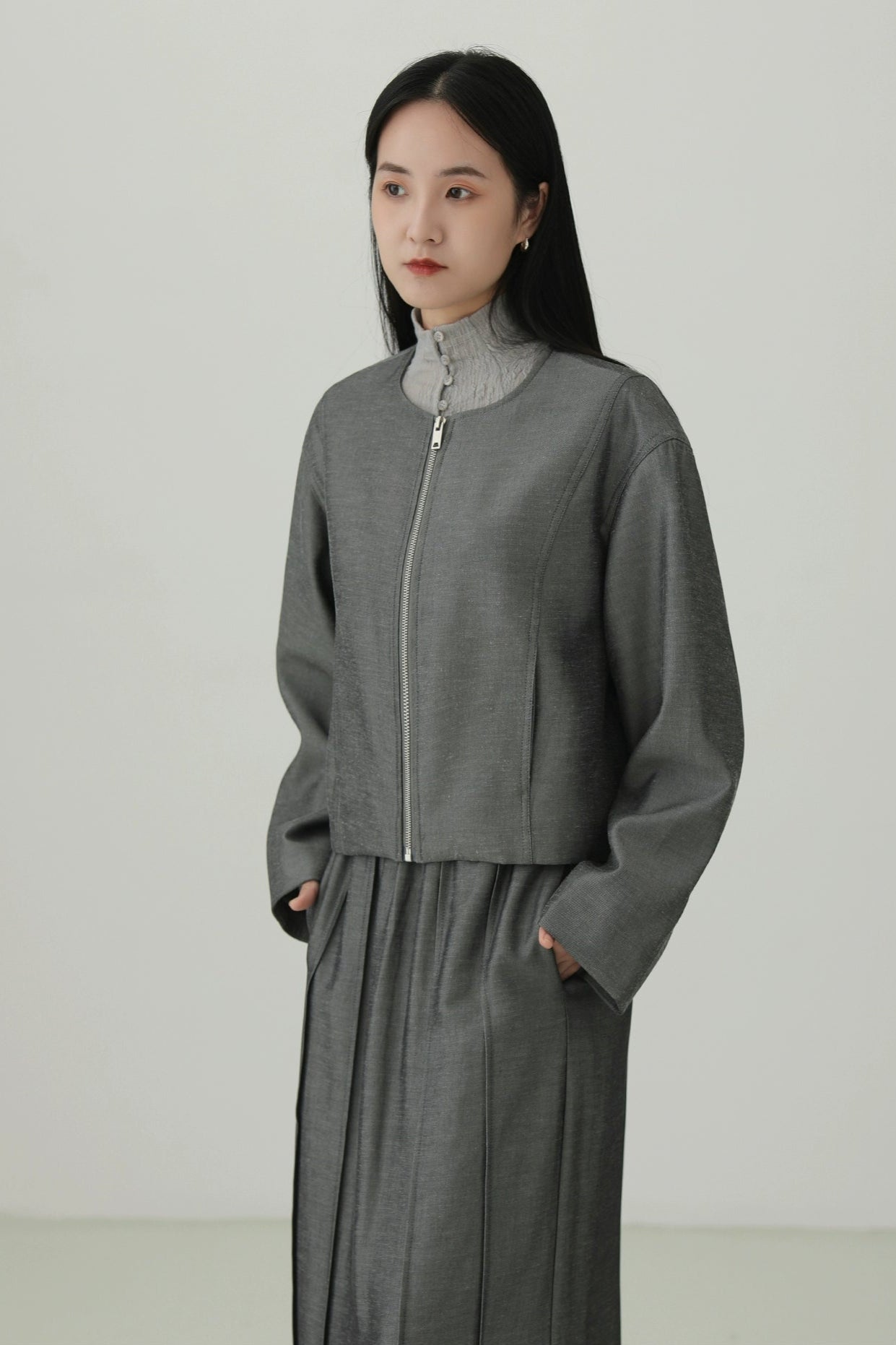 Tencel Linen Minimalist Collarless Jacket B4271