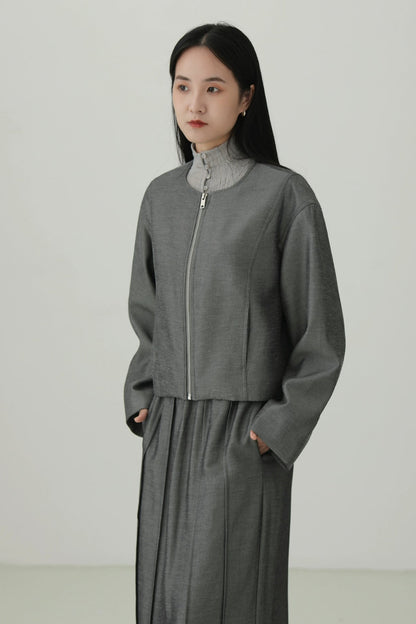 Tencel Linen Minimalist Collarless Jacket B4271