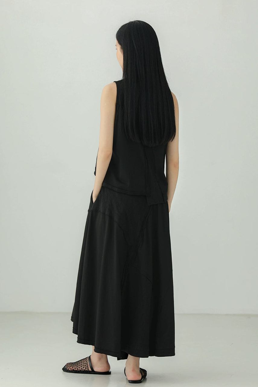 棉質不規則拼布無袖上衣 B4135