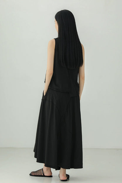 棉質不規則拼布無袖上衣 B4135