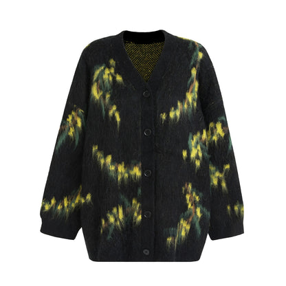 復古寬鬆V領針織開襟衫 B4443