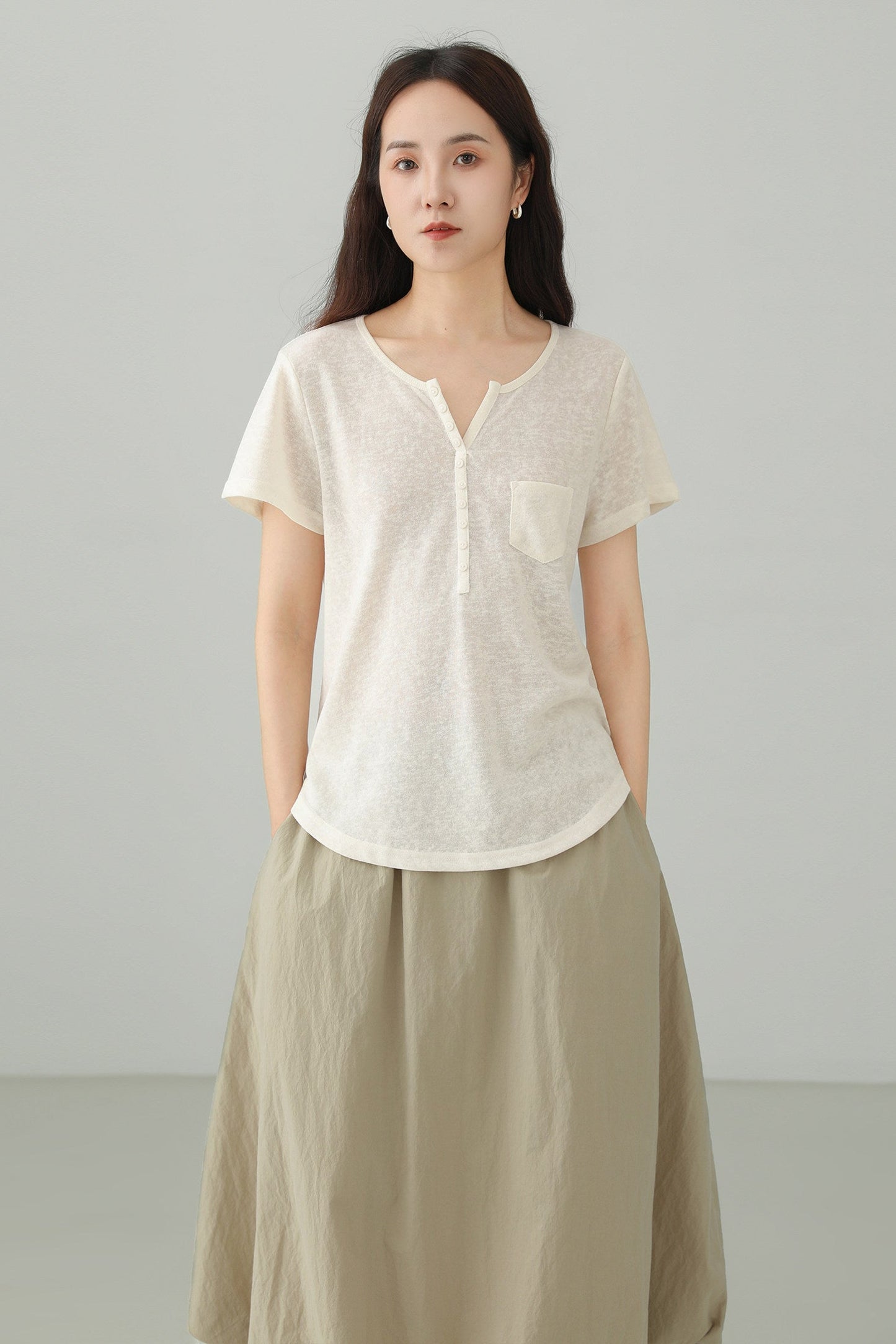 VネックアイスタッチワイドTシャツ　B4850