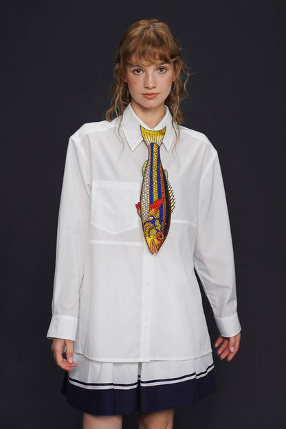 イエローフィッシュヴィンテージ刺繡ネクタイ　B4162