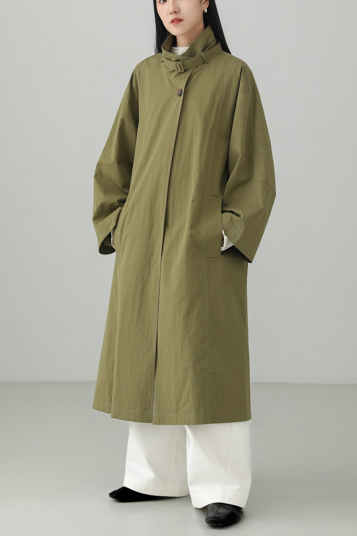 Cotton nylon washed trench coat B4654