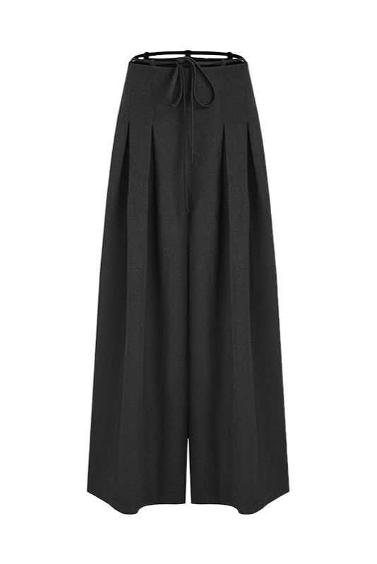 Lace-up double-pleated wide pants B4302