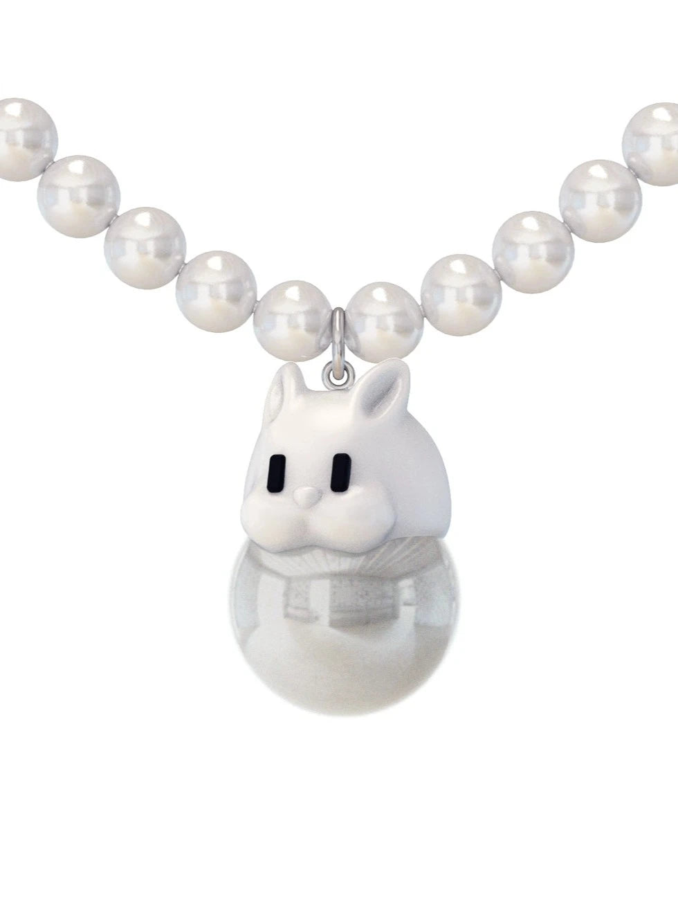 White rabbit pearl chain polygon necklace B2798