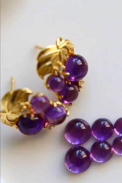 ダークパープルアメジストグレープスタッドピアス　B4380