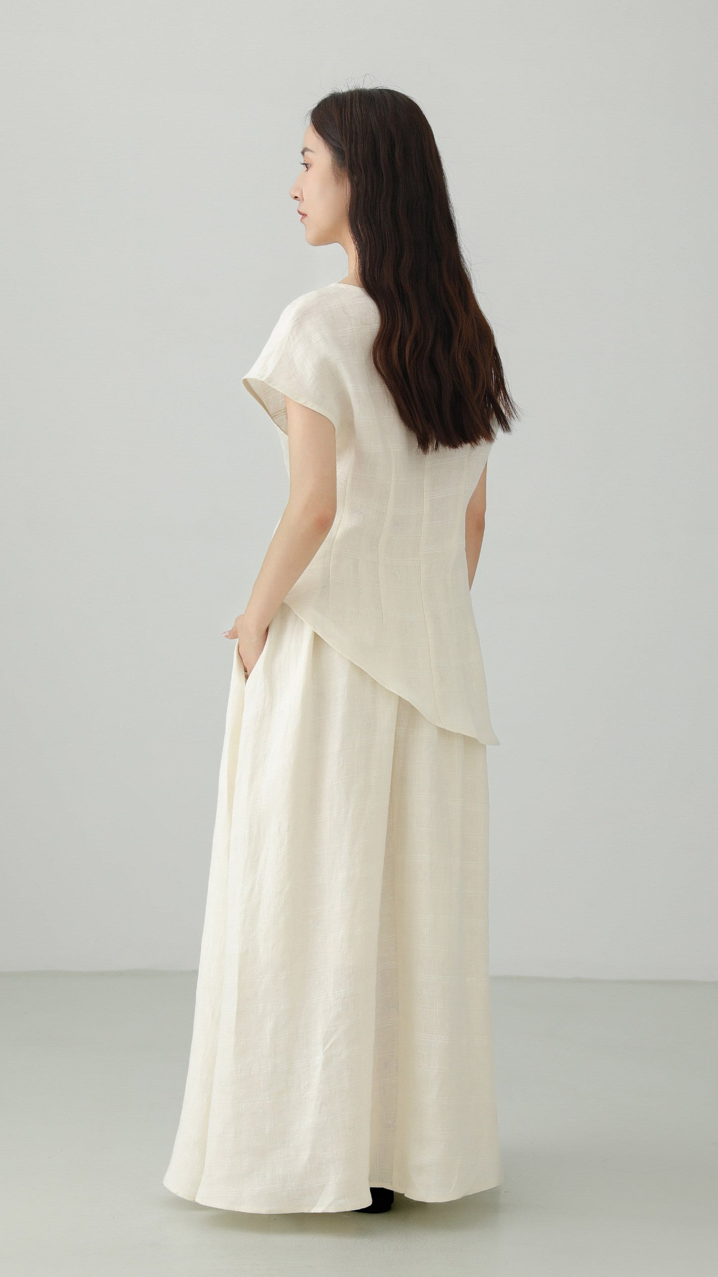 Minimal Linen Jacquard Long Skirt B4831