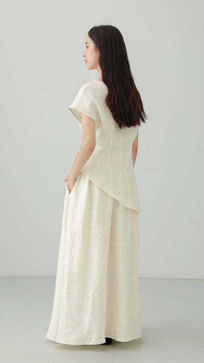 Minimal Linen Jacquard Long Skirt B4831