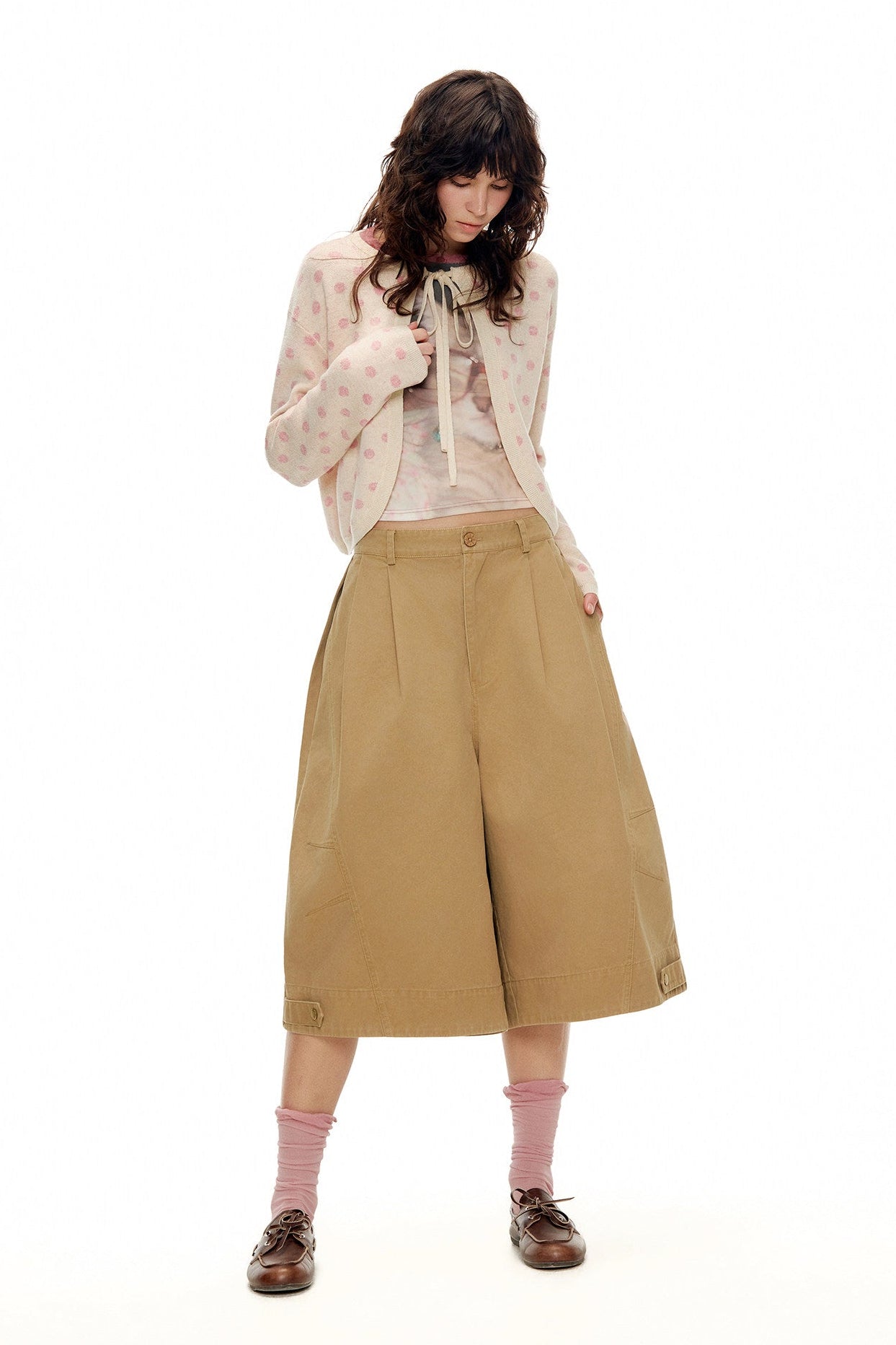 ウオッシュコットンクロップドカーゴワイドパンツ　B4594