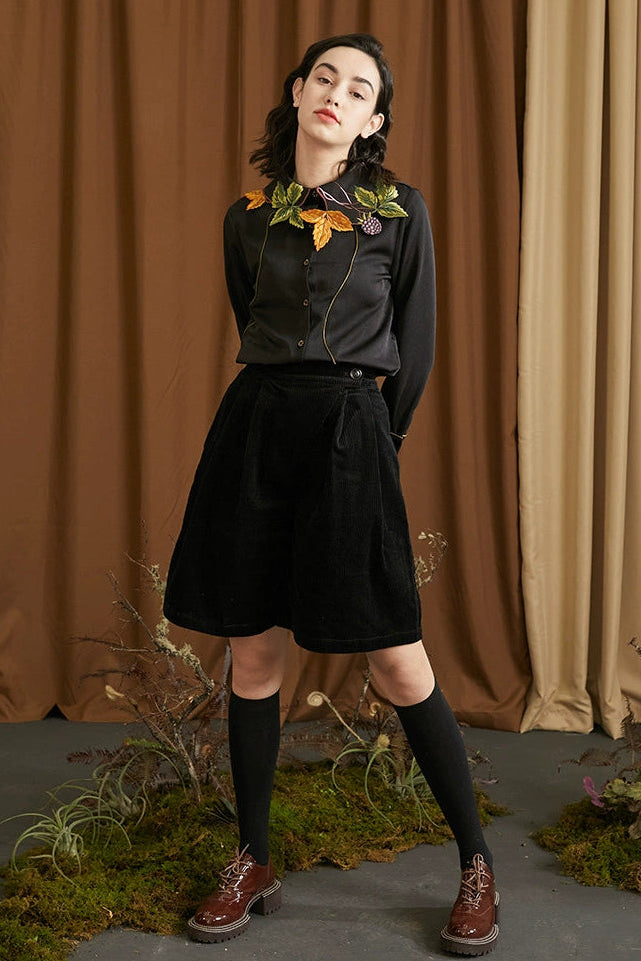 葉子和漿果刺繡領襯衫 B4459