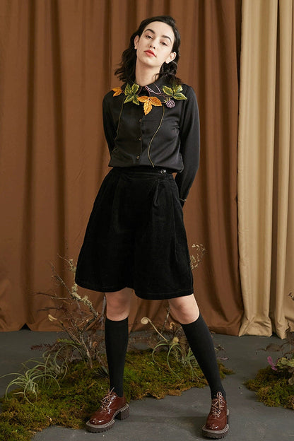 葉子和漿果刺繡領襯衫 B4459