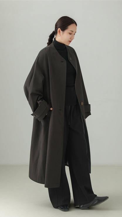 Tencel Cotton No-Collar Long Coat B5009