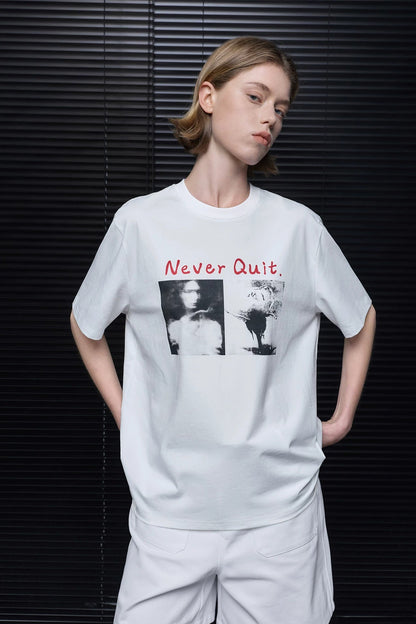 ホワイトヴィンテージプリント半袖Tシャツ　B4856