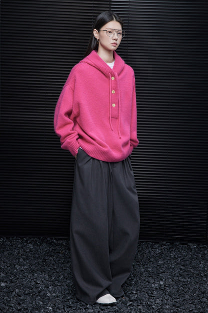 100％ウールバービーピンクフード付きセーター　B4579