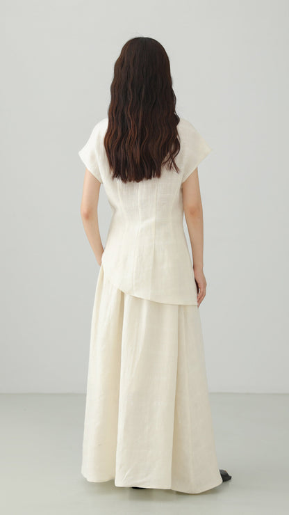 Minimal Linen Jacquard Long Skirt B4831