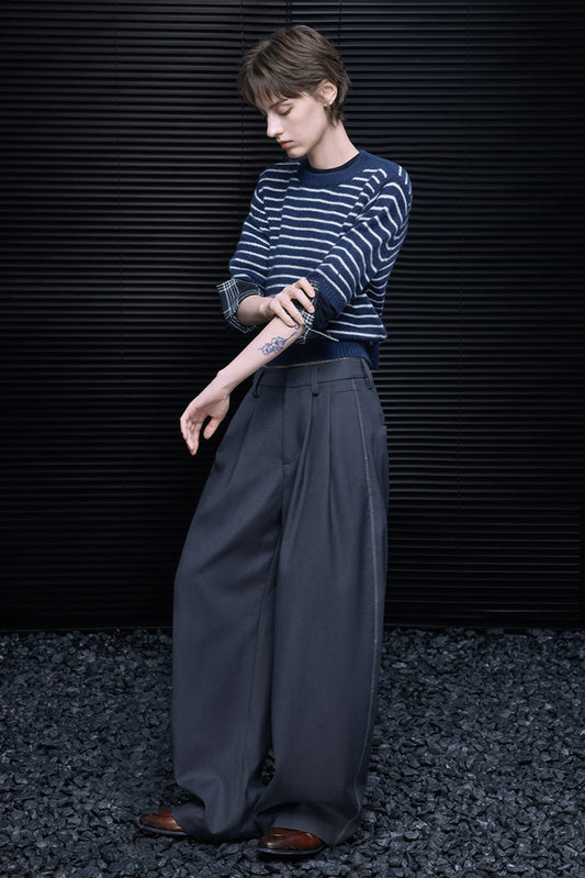 灰色寬腿彎刀褲 B4360