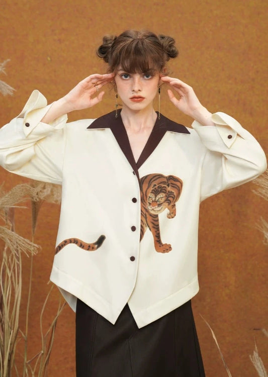 Vintage tiger print shirt blouse B2706