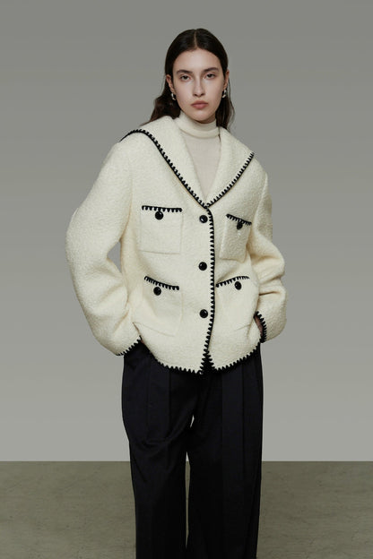 香奈兒風格撞色羊毛混紡大衣 B4490