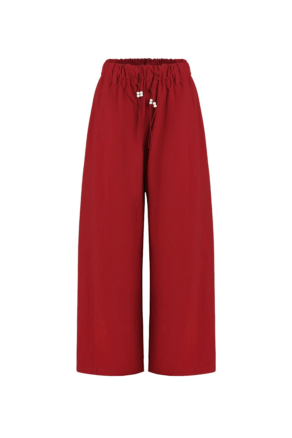 Dark Red Drawstring Beaded Straight Pants B4210