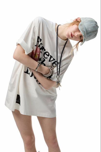 フラワーモノグラムプリントルーズTシャツ　B3942