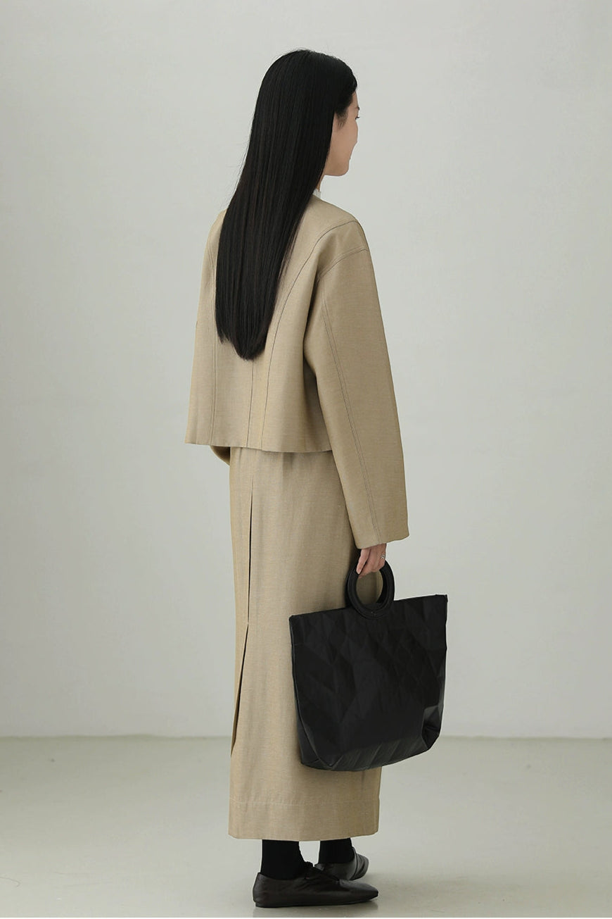 Tencel Linen Minimalist Collarless Jacket B4271