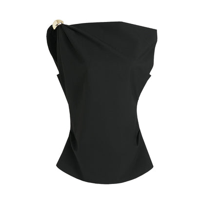 Black One-Shoulder Fitted Top B4773