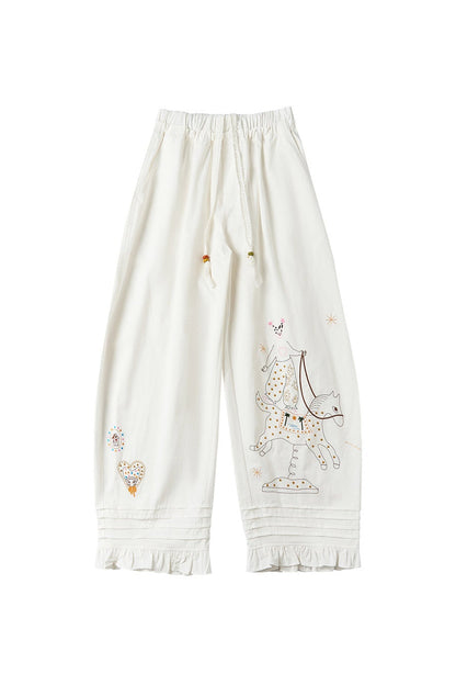 刺繡フリルルーズカーブブレードパンツ　B4600