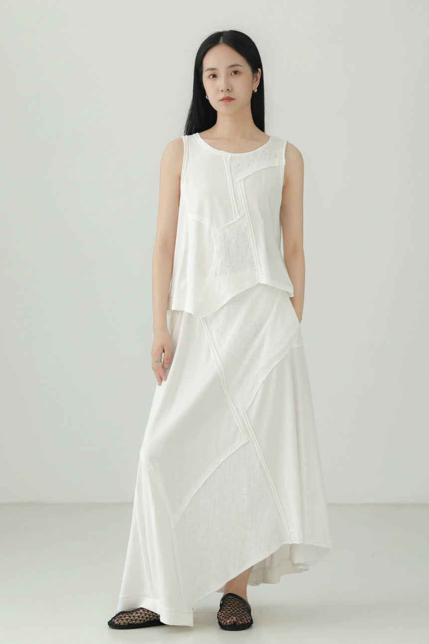 Black cotton irregular patchwork skirt B4134