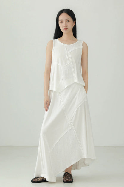 Black cotton irregular patchwork skirt B4134