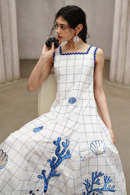 Summer Pine Embroidered Plaid Dress B4793