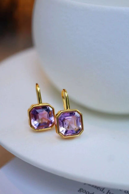S925アメジストスクエアアッシュスクエアピアス　B4381