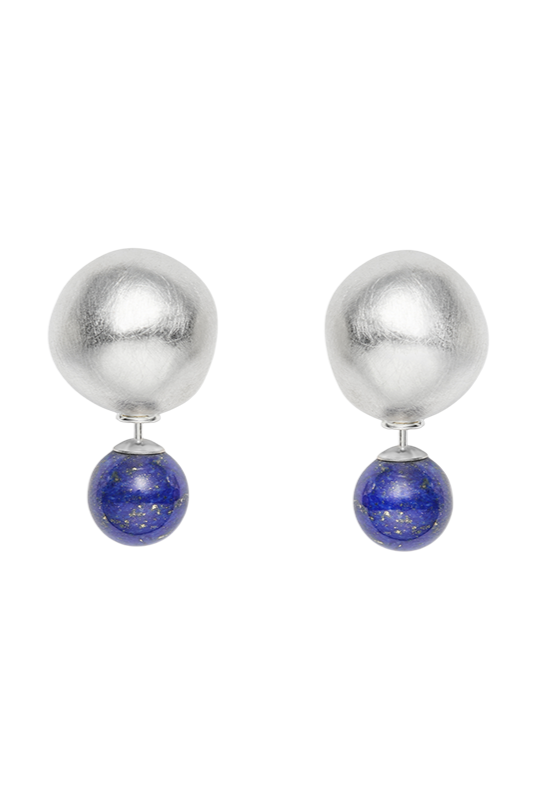 S925ブルーアゲートダブルビーズピアス　B4336